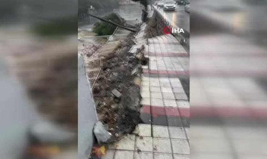Sultangazi'de sağanak Nurettin Uzun İlkokulu'nun istinat duvarını çöktürdü, ekipler müdahale ediyor