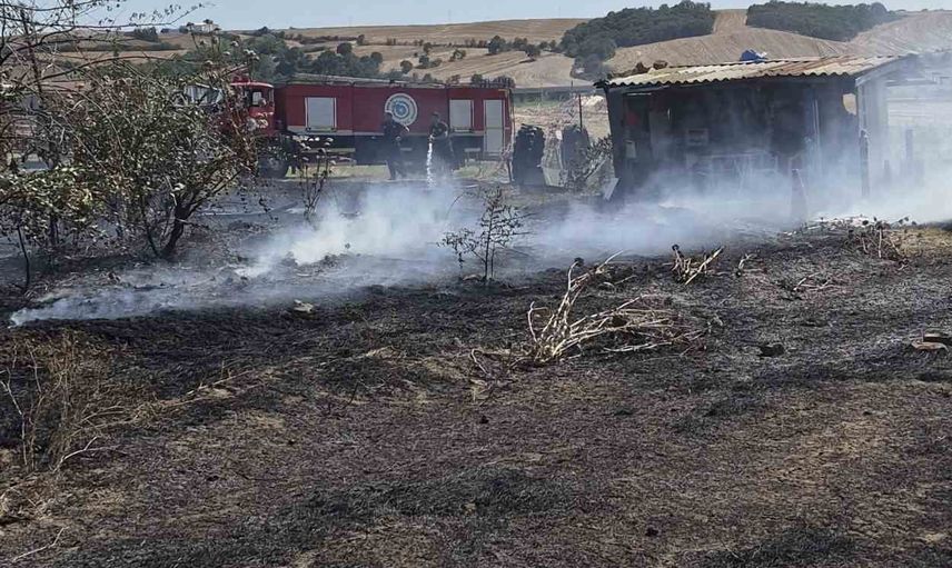 Muratlı kırsalında kuru ot yangını rüzgarla yayıldı, itfaiye seferber oldu