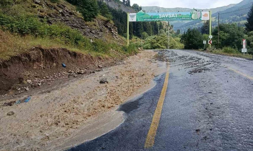 Şavşat'ta aniden bastıran sağanak günlük hayatı ve yolları etkiledi