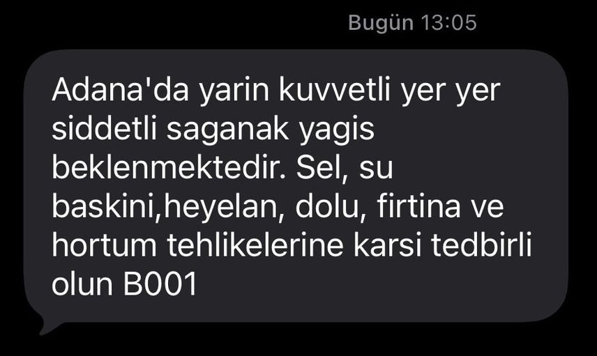 Adana'da gök gürültülü yağış alarmı: AFAD cep telefonlarından uyardı
