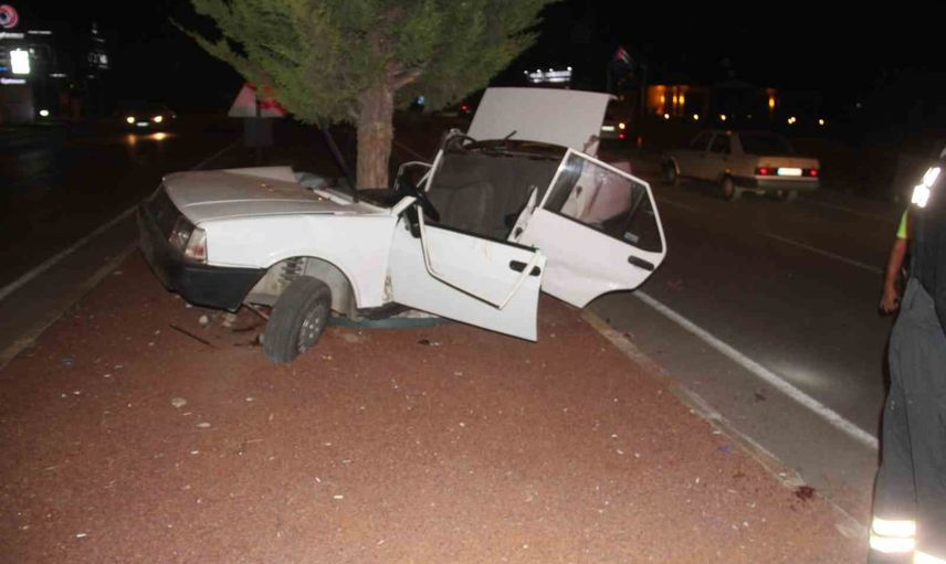 Beyşehir'de refüjdeki ağaca çarpan TOFAŞ'ta 1'i ağır 2 yaralı