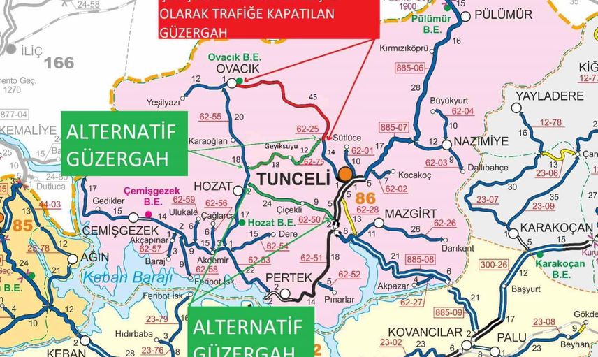 Tunceli-Ovacık yolunda iki günlük trafik kesintisi