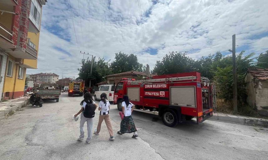 Çorum'da Kunduzhan Mahallesi'ndeki otluk yangını evlere sıçramadan kontrol altına alındı