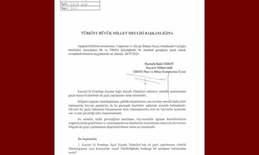 Kayaltı mahallesinde güvenli geçiş için alt geçit talebi TBMM'ye taşındı