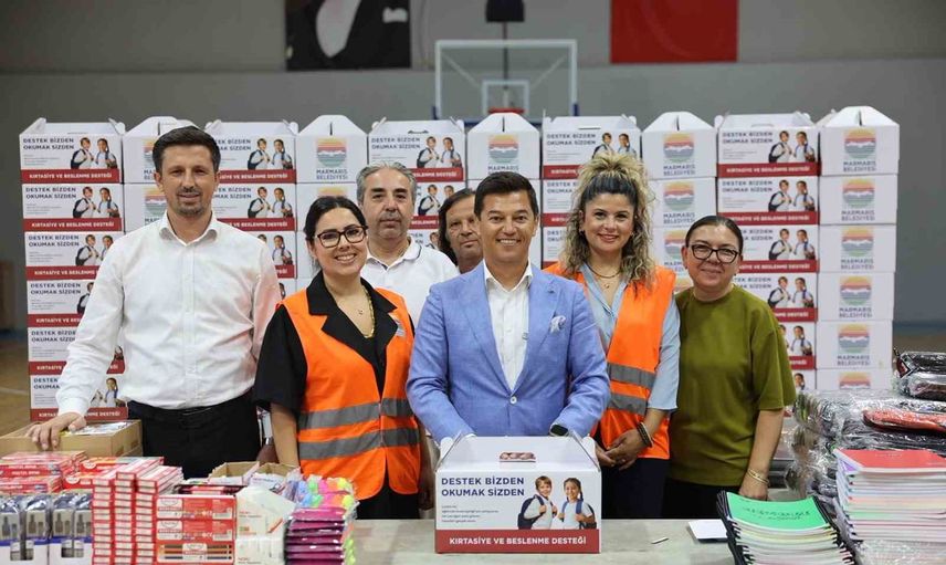 Marmaris'te öğrencilere eğitim seti desteği başladı