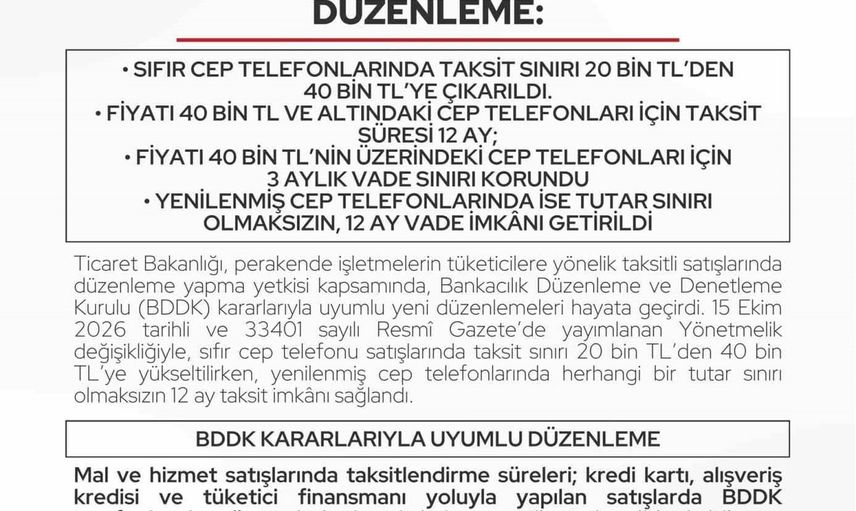 cep telefonu taksitlerinde yeni eşik: sıfırlarda 40 bin, yenilenmişlerde sınırsız 12 ay