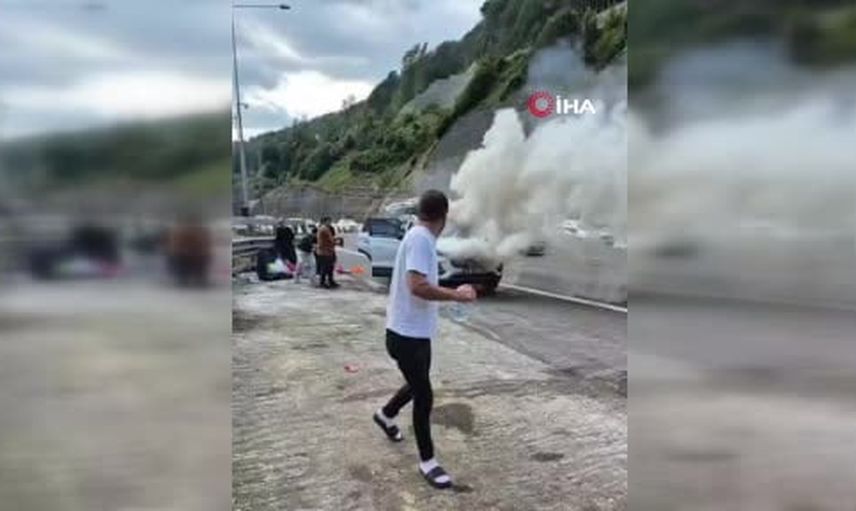 Tünel girişinde alev topuna dönen cip TEM otoyolu trafiğini etkiledi