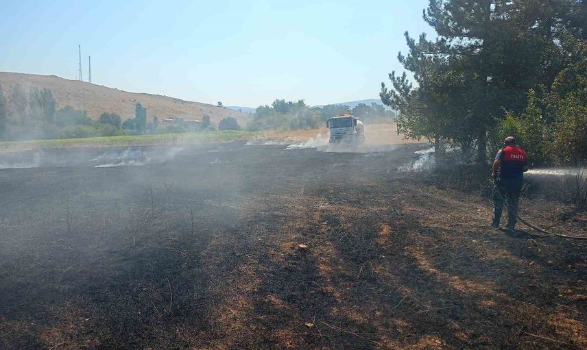 Pazaryeri'nde anız yangını itfaiyenin müdahalesiyle kontrol altına alındı