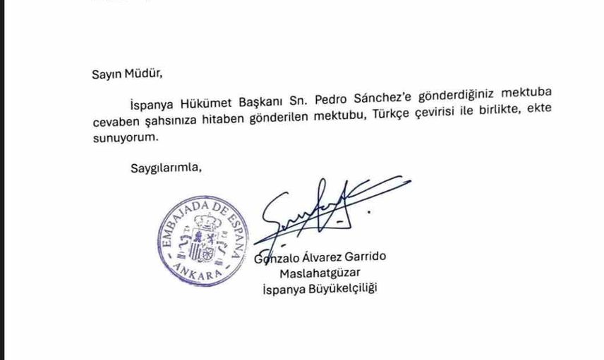Kayseri lisesinin Kıvılcım dergisine Pedro Sánchez'ten imzalı teşekkür