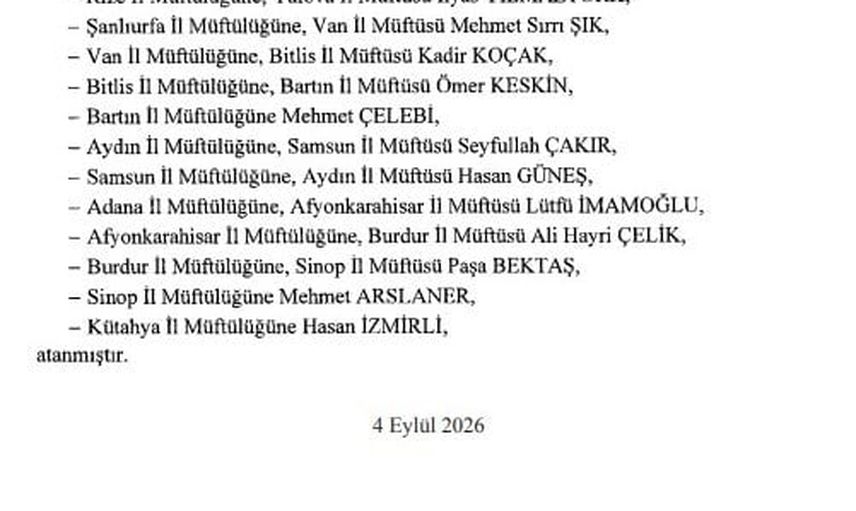 Samsun ve Aydın arasında müftü rotasyonu