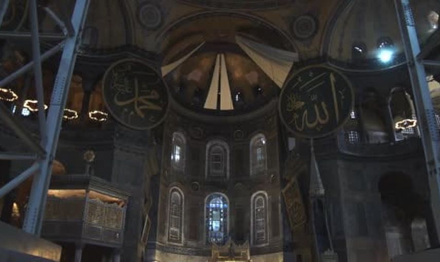 Ayasofya'nın doğu yarım kubbesi için restorasyonda yeni dönem başladı