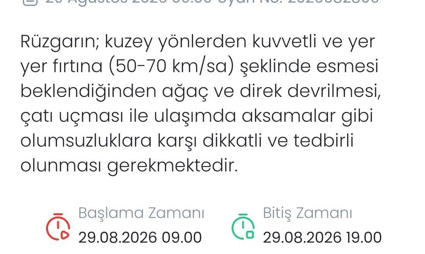 Denizli için bir gün sürecek kuvvetli rüzgar ve fırtına uyarısı