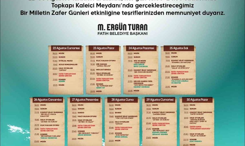 Topkapı'da dokuz gün sürecek zafer etkinlikleri başlıyor