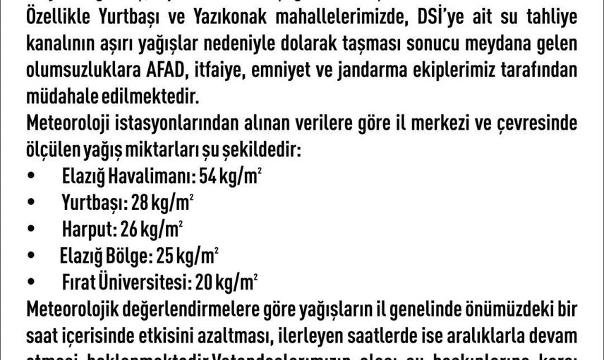 Şiddetli sağanak sonrası Elazığ'da 30 noktada su baskını