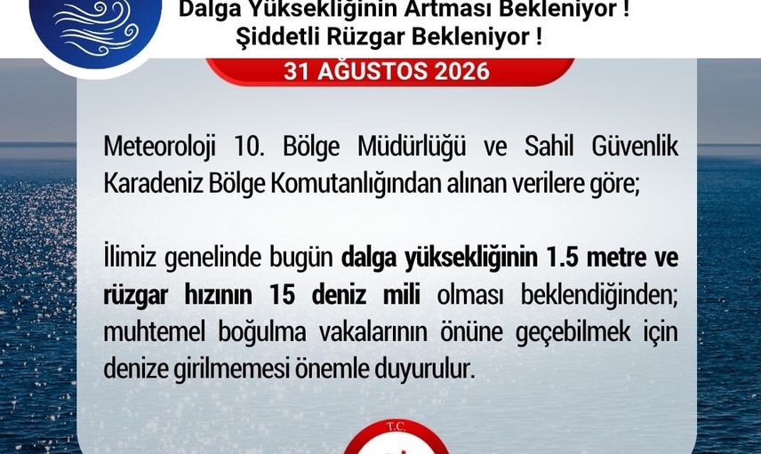 Samsun'da denize girilmemesi uyarısı