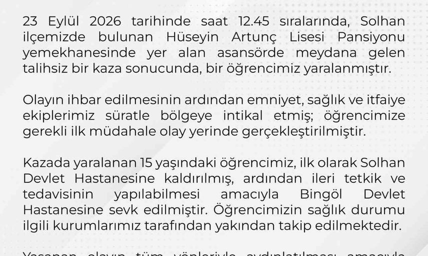 Solhan'da okul asansör kazası: adli ve idari soruşturma başlatıldı