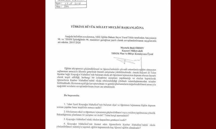 Koçcağız mahallesindeki okulun güvenliği TBMM gündeminde