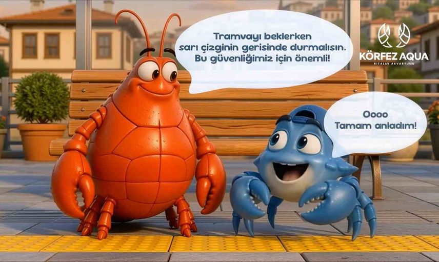 Tramvay ekranlarında Astakoz ve Mavi Yengeç ile ulaşım adabı öğretiliyor