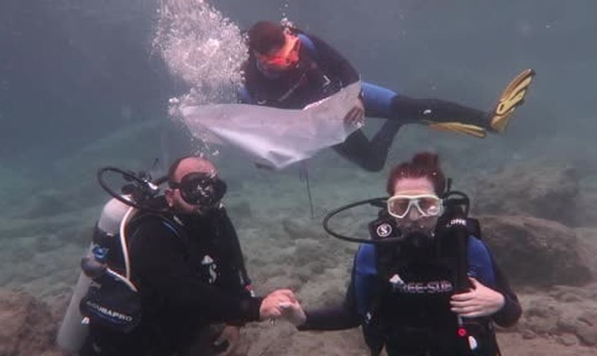 Fethiye'de derinlikte evet: Tarzan koyu'nda su altında teklif