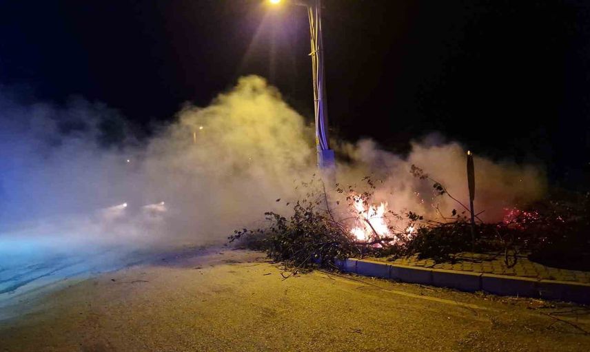 Alaca'da rüzgarla yayılan örtü yangını itfaiyenin müdahalesiyle kontrol altına alındı