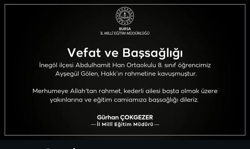 İnegöl'de trafik kazasında hayatını kaybeden 13 yaşındaki Ayşegül toprağa verildi