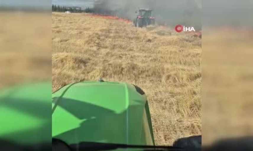 Sincan'da halkın traktör müdahalesi yangını tarlalara sıçramadan durdurdu