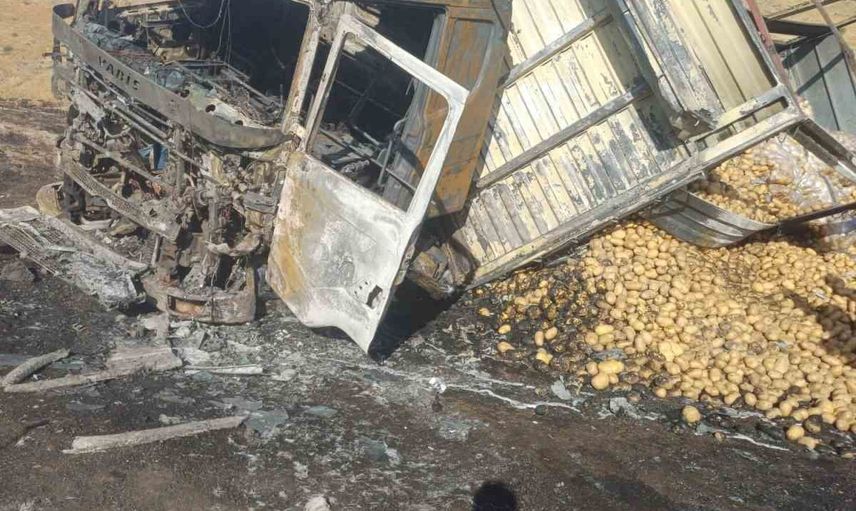 Sandıklı'da balata alevleri patates yüklü kamyonu ve bitki örtüsünü yaktı