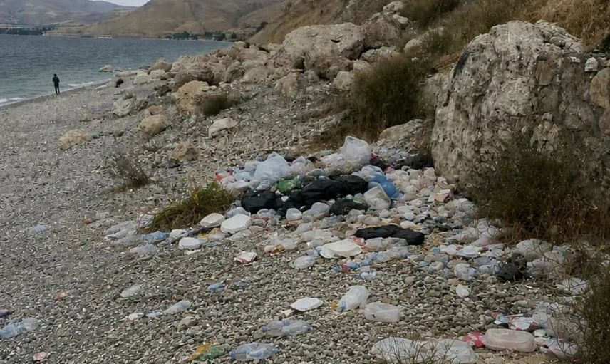 Alman turist Bitlis'te Van Gölü sahilini temizledi