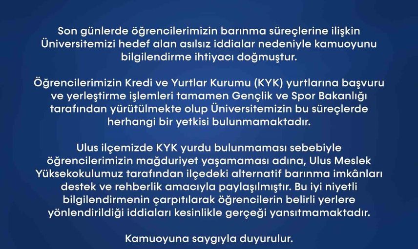 Barü'den ulus öğrencilerinin barınma iddialarına açıklama