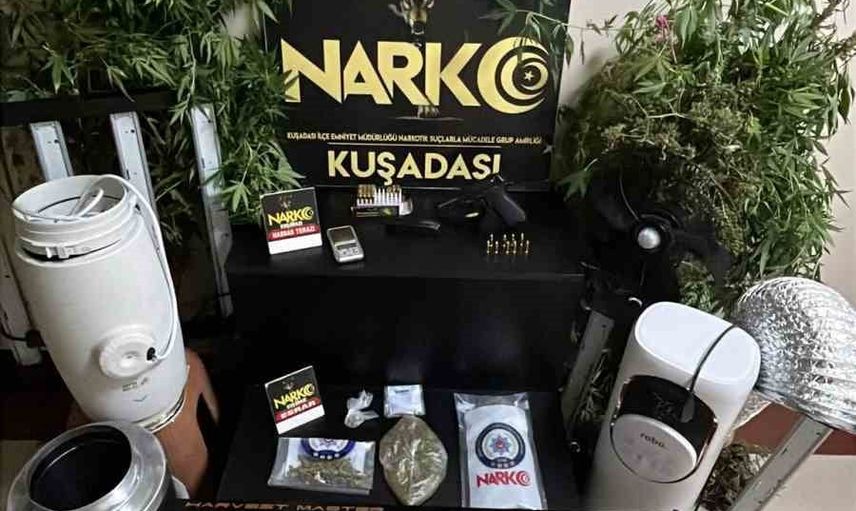 Kuşadası'nda operasyonun detayları: 1 kilo 495 gram esrar ve silah bulundu