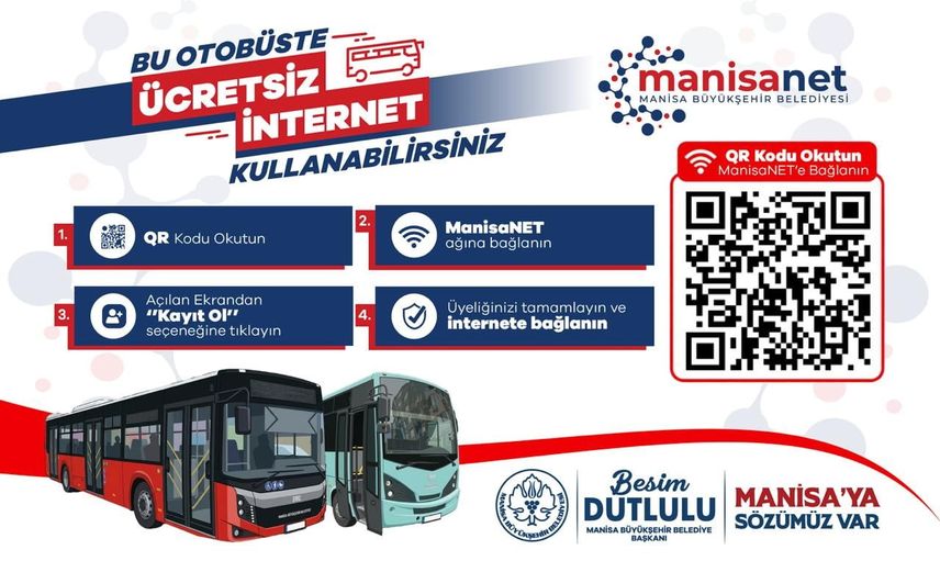Şehir içi otobüslerde ManisaNet ile ücretsiz internet dönemi