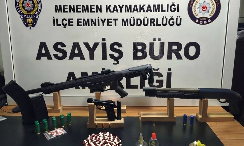 Menemen'de ortak operasyonda çok sayıda uyuşturucu ve silahla 44 gözaltı