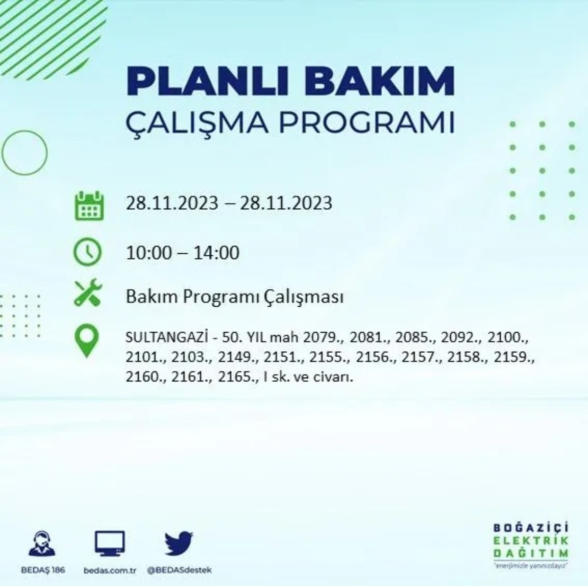 BEDAŞ 28 Kasım 2023 elektrik kesintisi olacak ilçeler