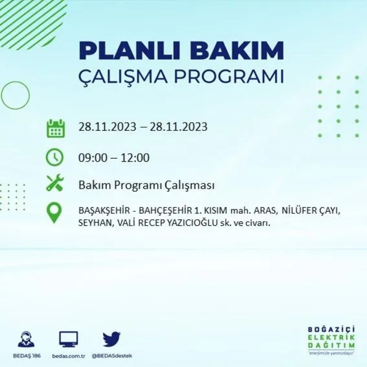 BEDAŞ 28 Kasım 2023 elektrik kesintisi olacak ilçeler