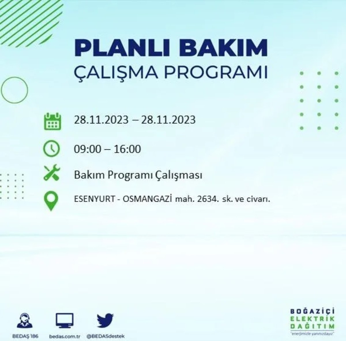 BEDAŞ 28 Kasım 2023 elektrik kesintisi olacak ilçeler
