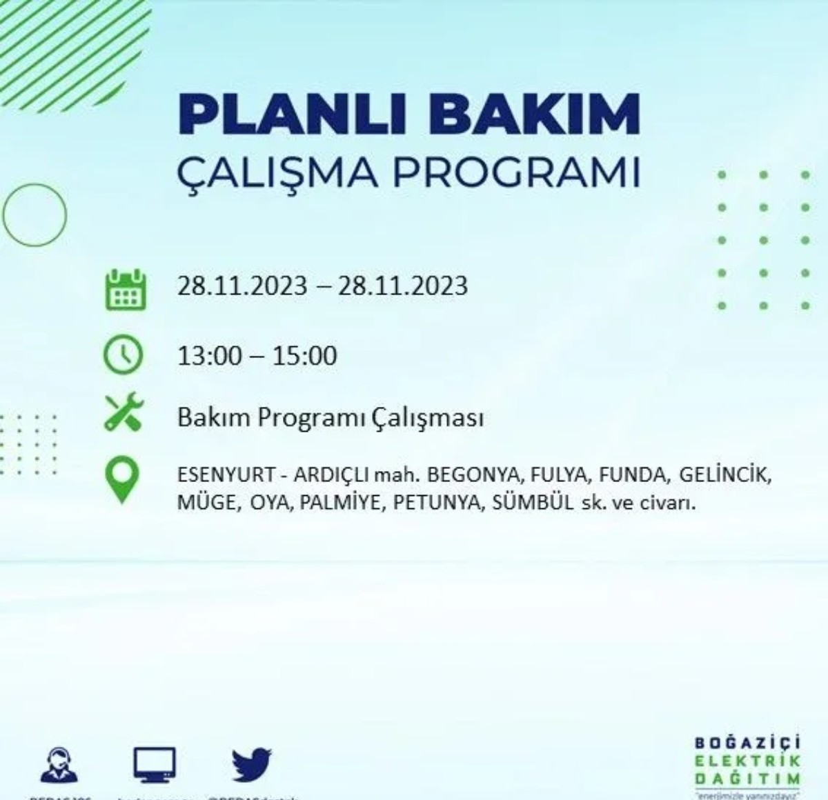 BEDAŞ 28 Kasım 2023 elektrik kesintisi olacak ilçeler