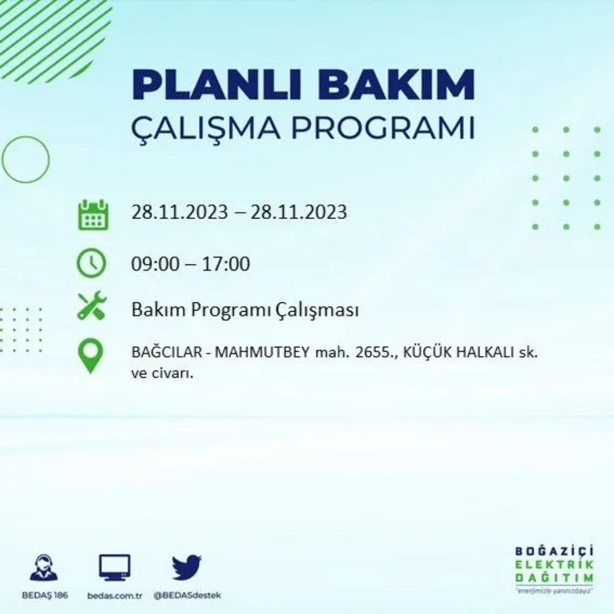 BEDAŞ 28 Kasım 2023 elektrik kesintisi olacak ilçeler
