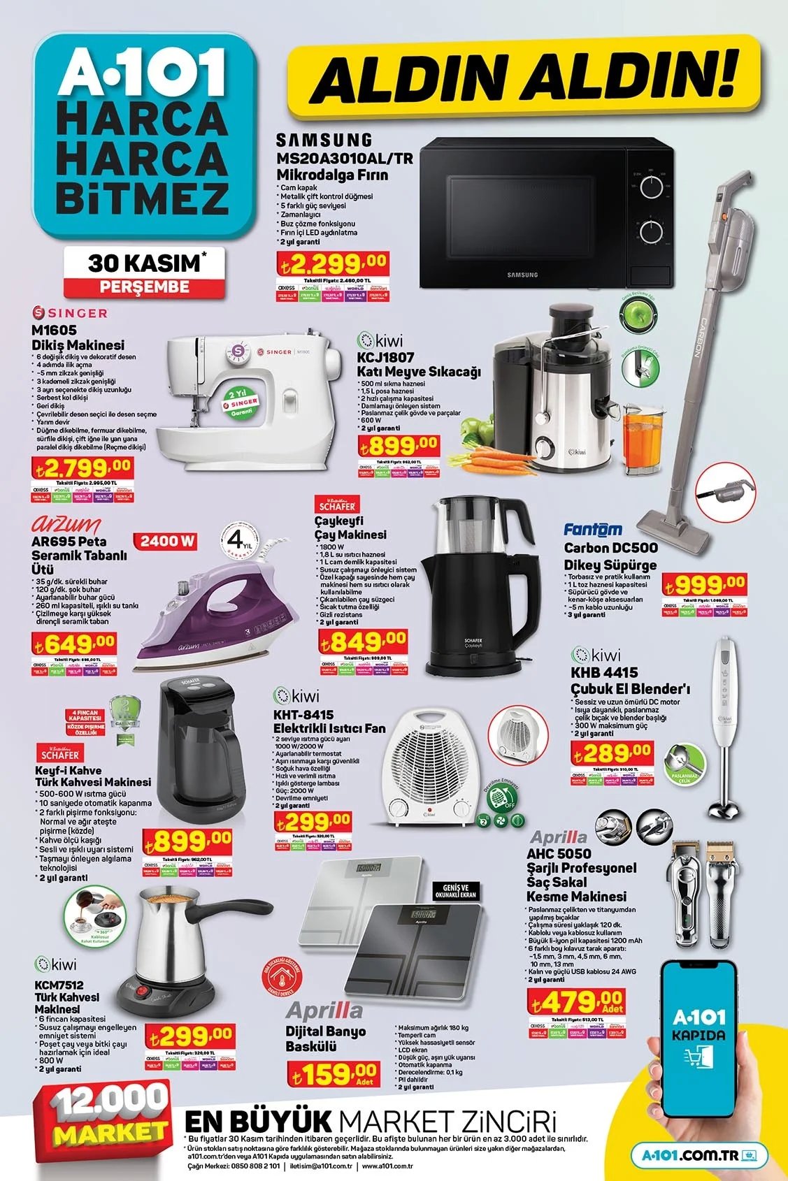 A101 30 Kasım Aldın Aldın Kataloğu. Scooter'dan ev aletlerine kadar bir çok ürün indirime giriyor!