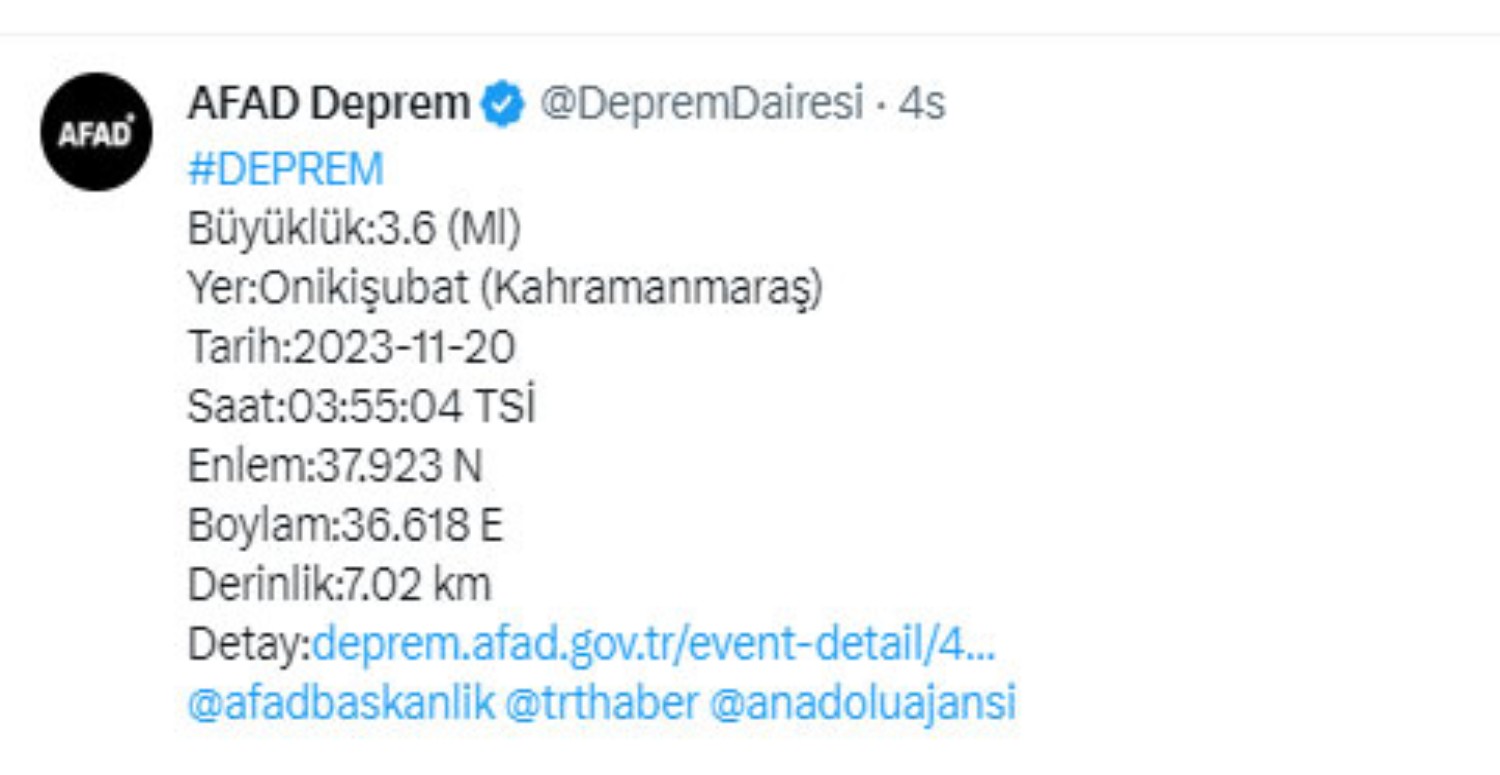 maraş'ta deprem