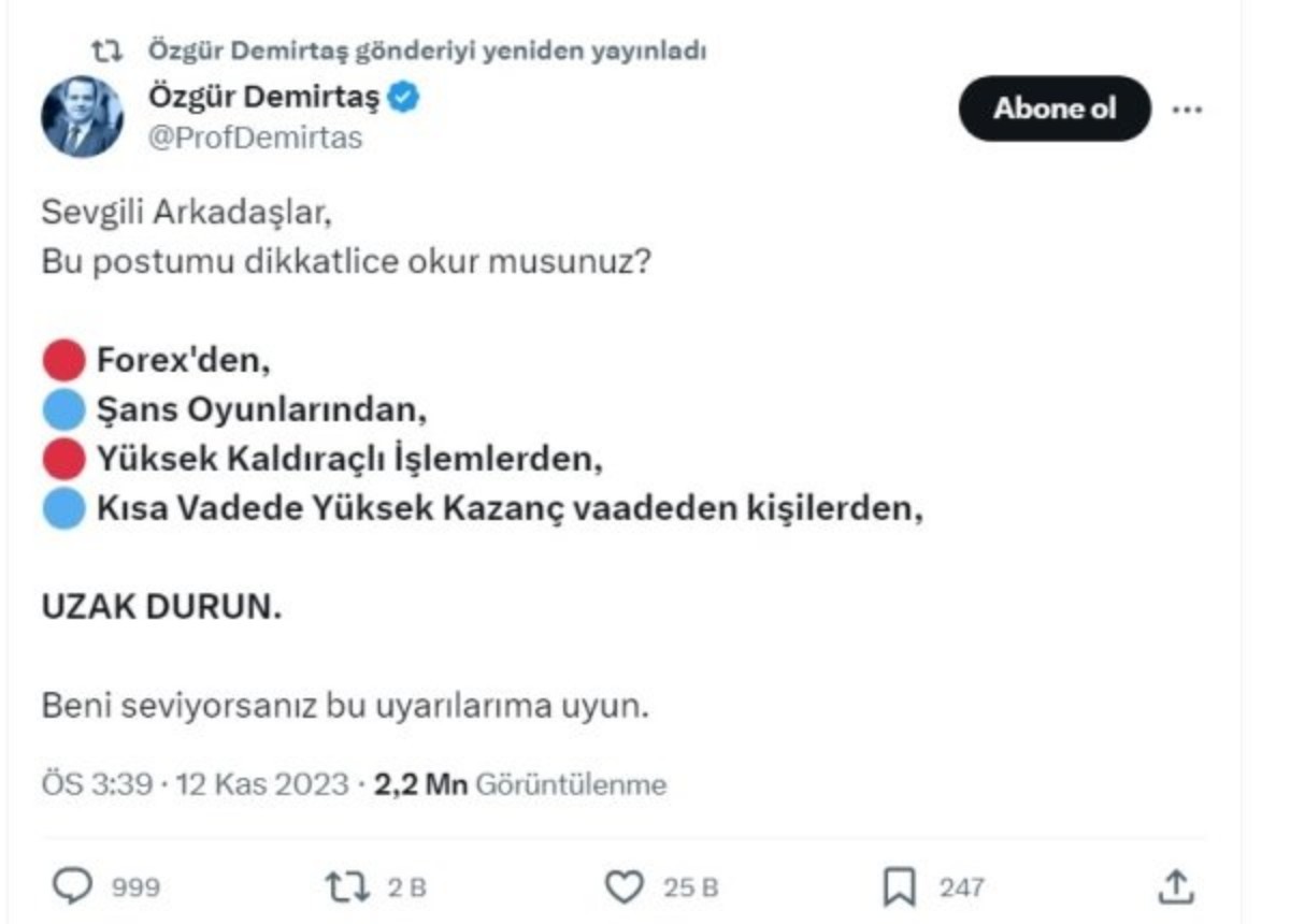 Özgür Demirtaş 7'den 70'e herkesi uyardı