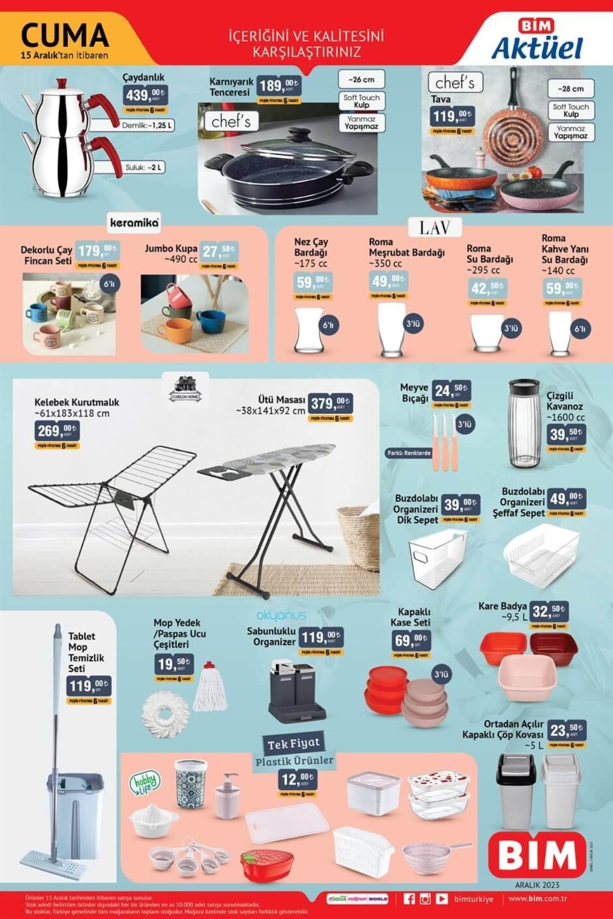 15 Aralık 2023 tarihili BİM güncel ürünler kataloğu