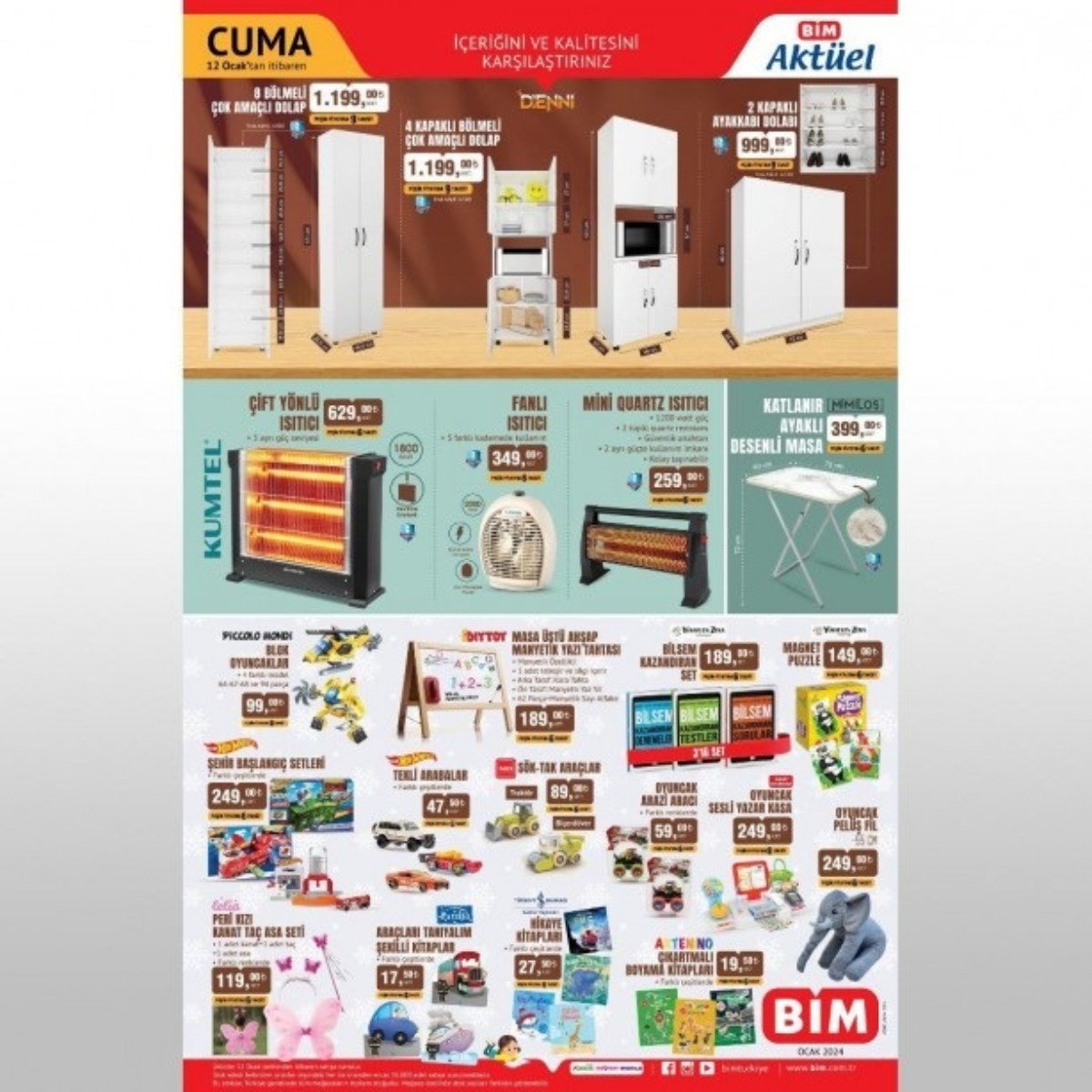 12 Ocak 2024 BİM aktüel ürünler fiyat listesi