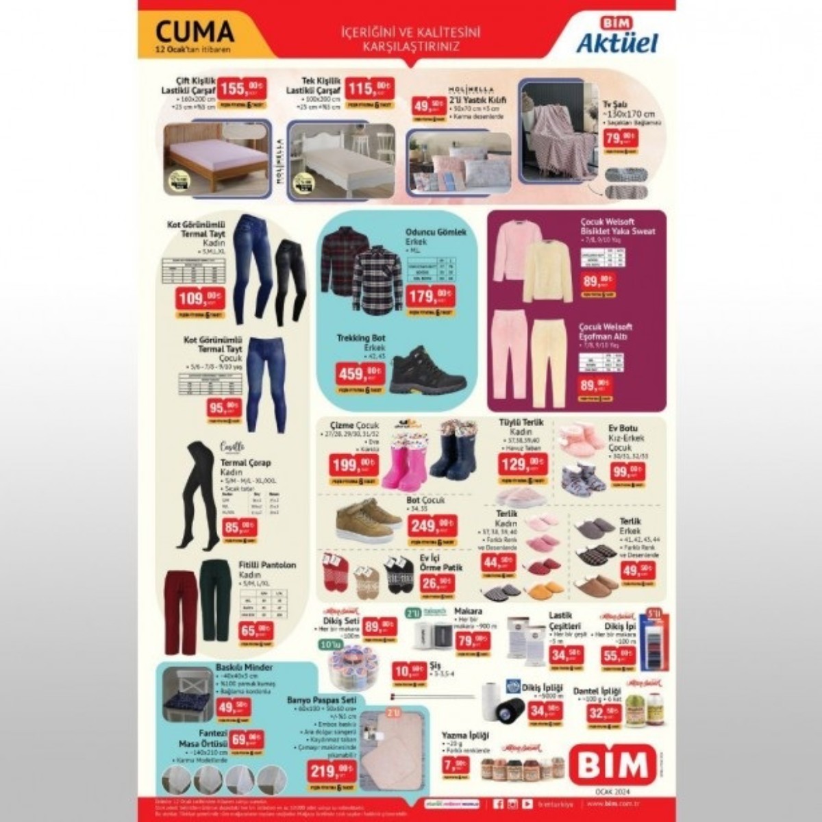 12 Ocak 2024 BİM aktüel ürünler fiyat listesi