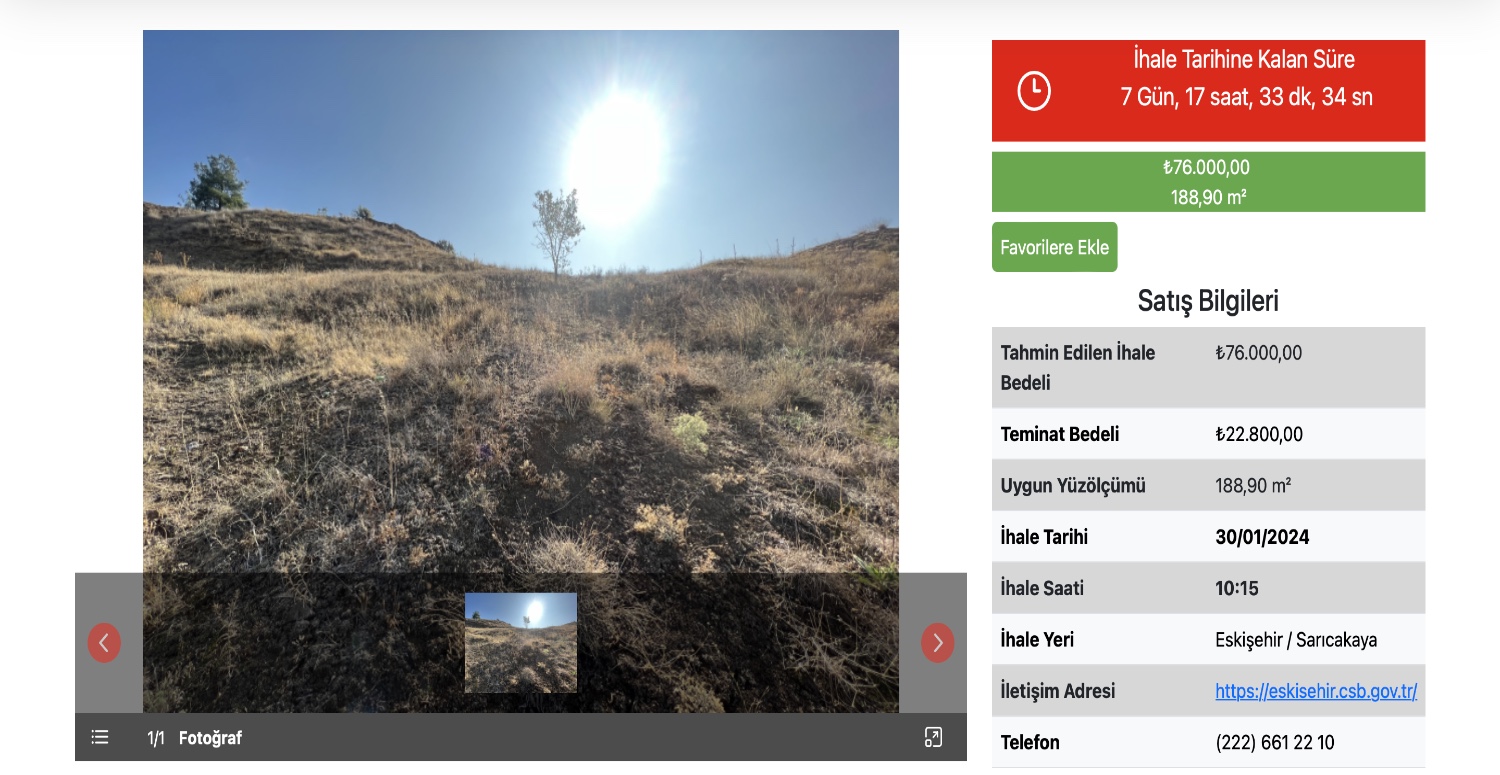 76.000 TL 188,90 METRE² ARAZİ SATILIK