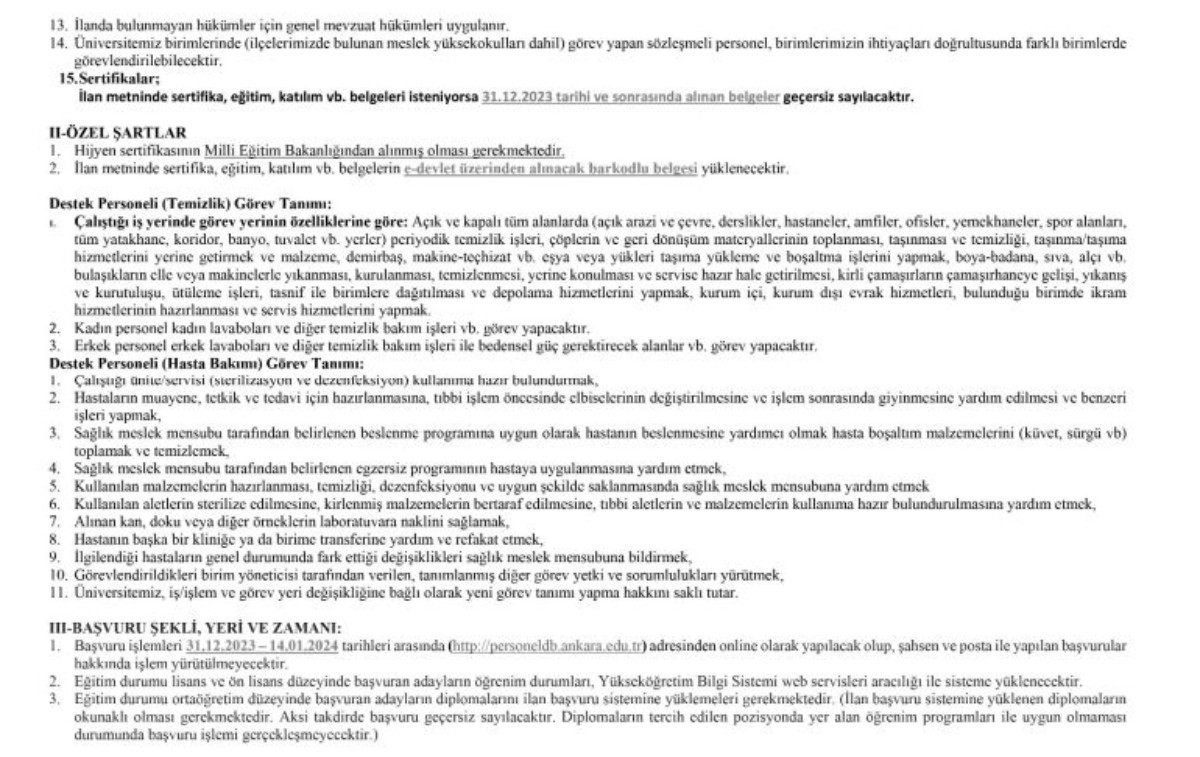 Ankara Üniversitesi personel alım ilanı