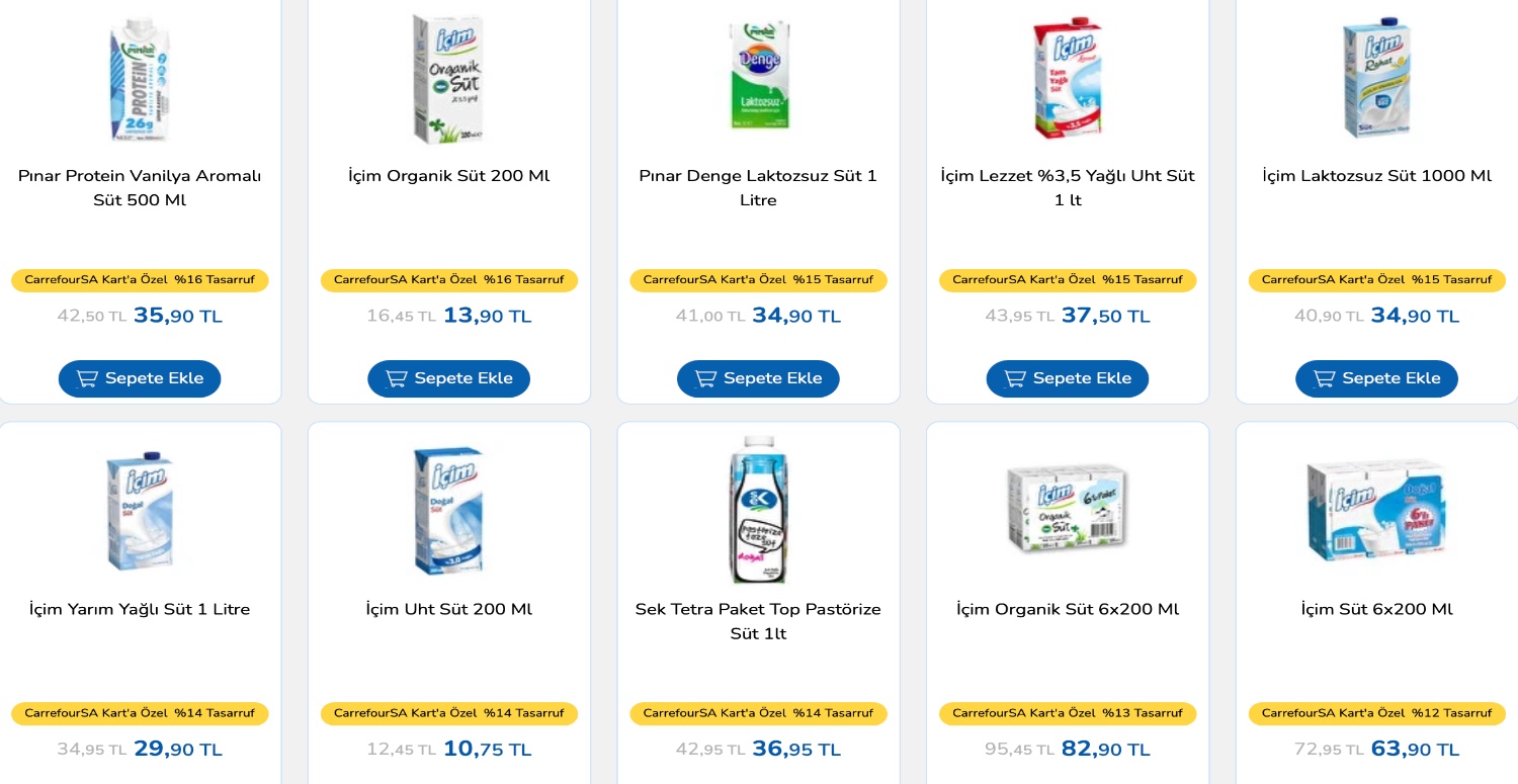 BİR ÇOK SÜTTE İNDİRİM CARREFOURSA MARKETLERDE VATANDAŞLARI BEKLİYOR