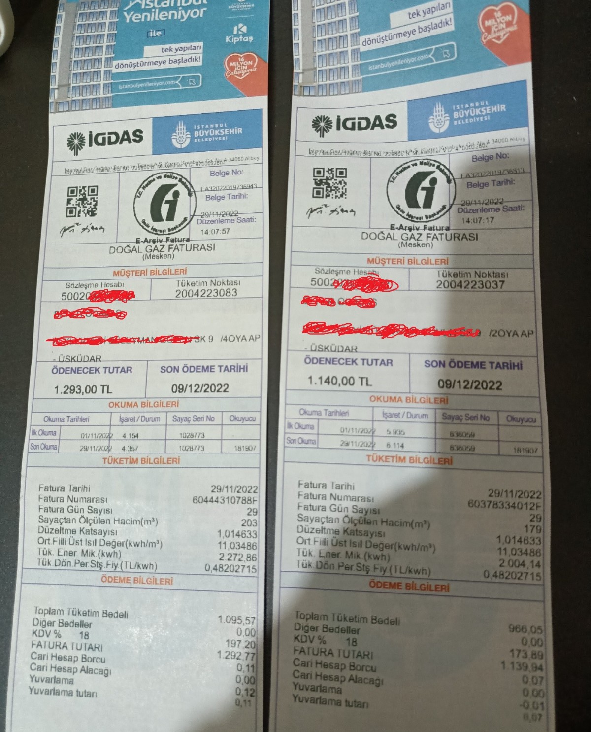 doğalgaz faturaları