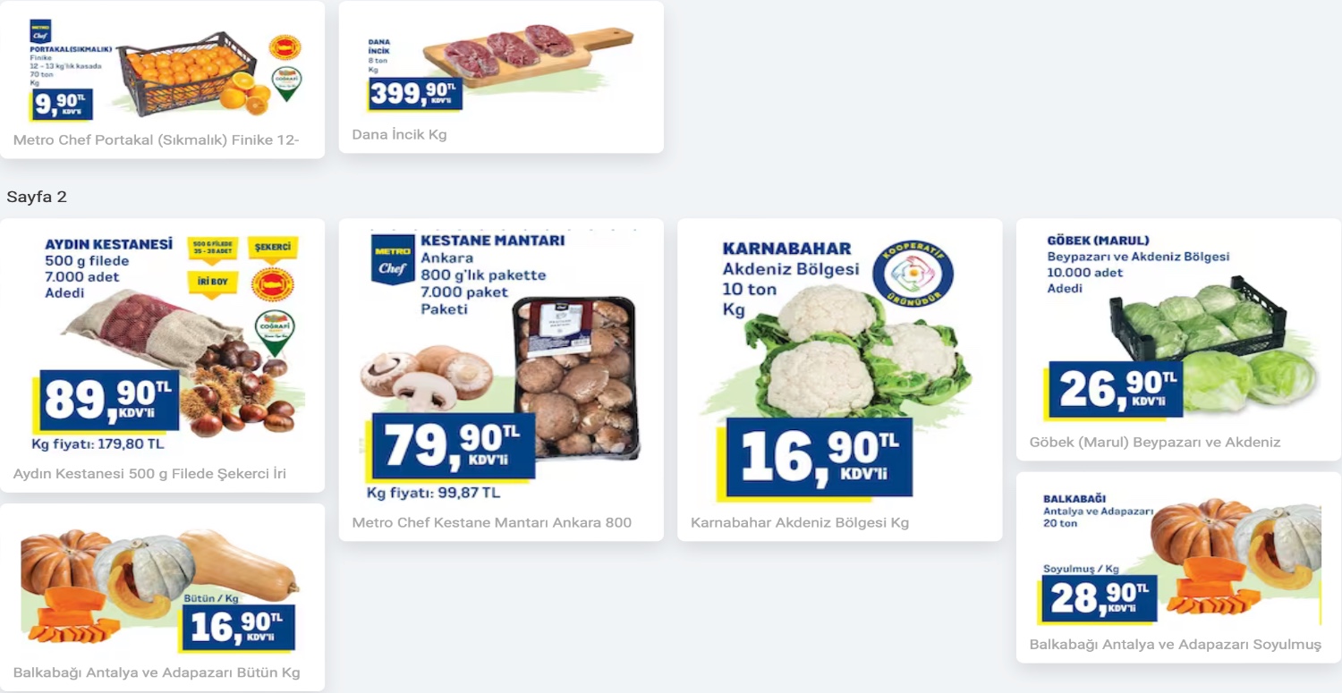 Metro marketlerde büyük fırsatta yakalamaya hazır olun! Meyve sebze balık tavuk hepsi indirimde