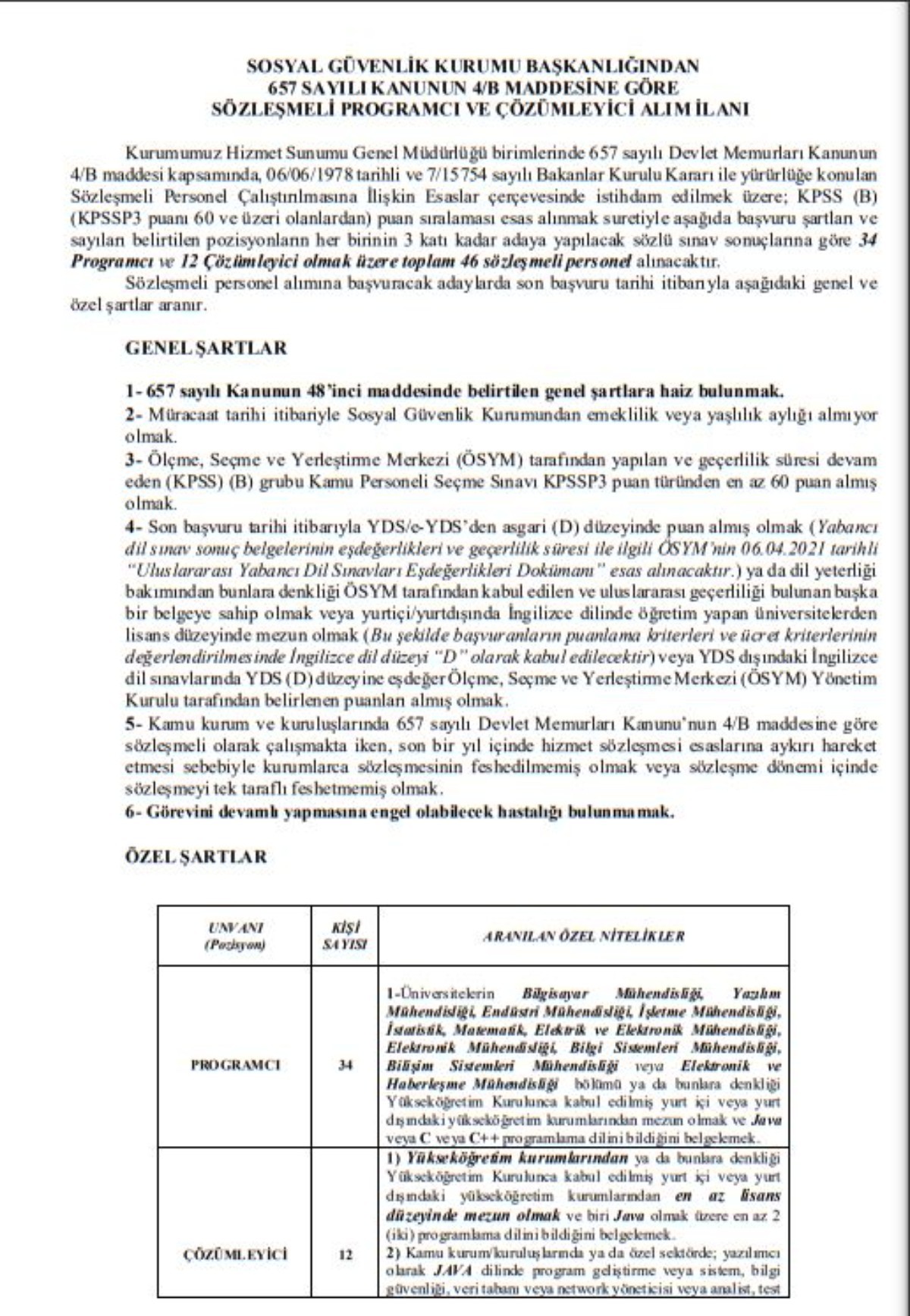 SGK 46 personel alımı