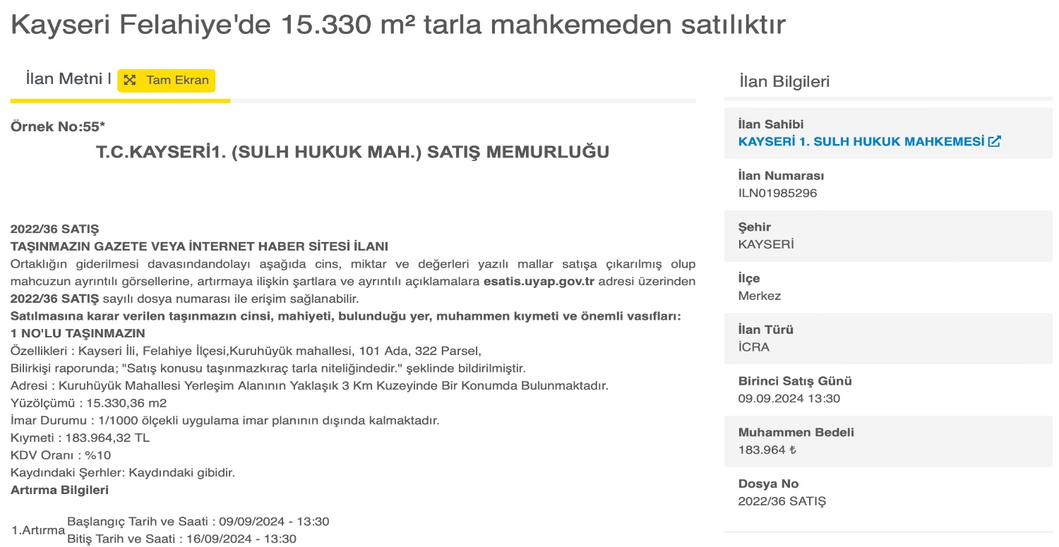 15.000 metrekare tarla 183.000 TL’den satışa çıkartıldı! Tarla yatırımı yapmak isteyenler için kaçırılmayacak fırsat